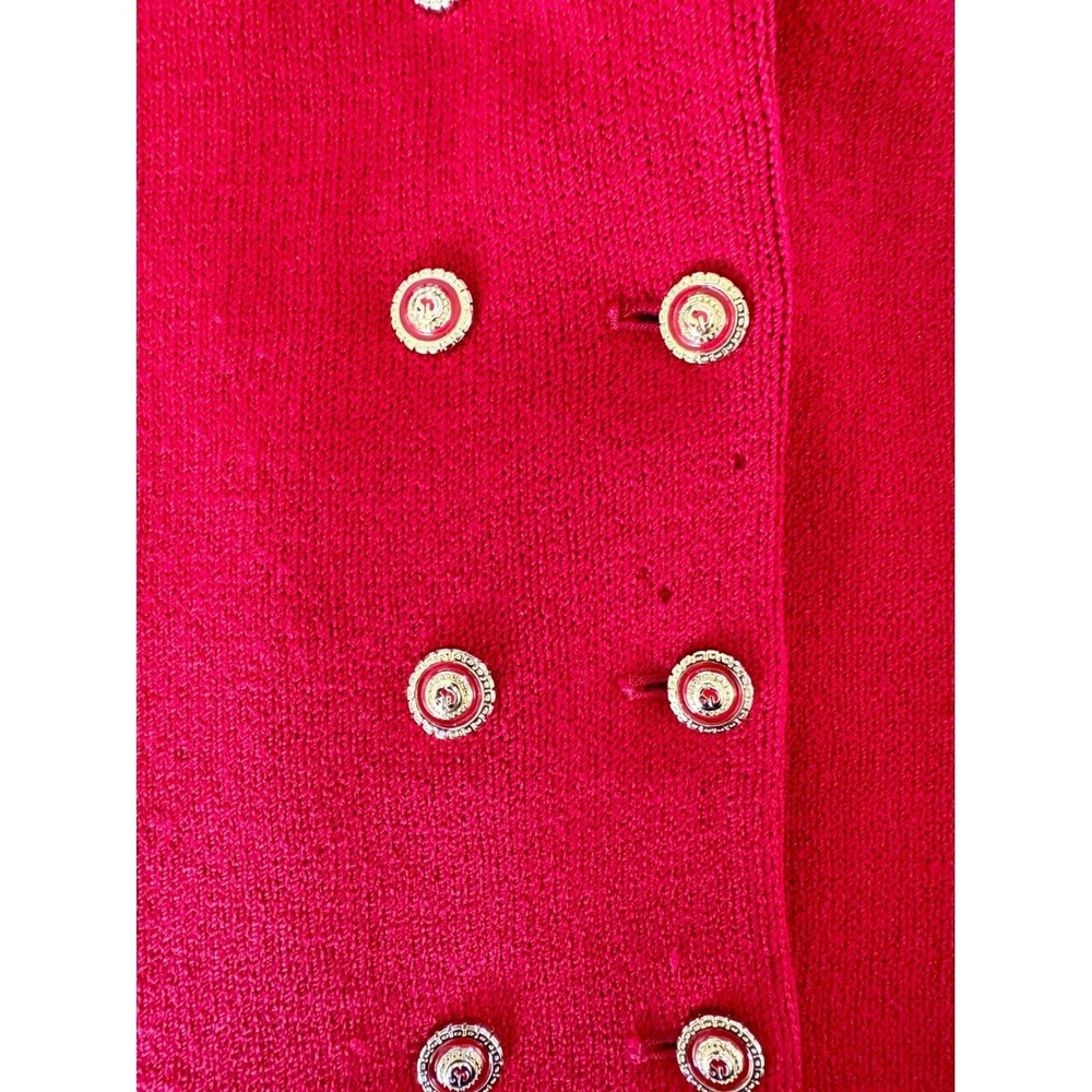 St. John Collection Red Knit Suit Set Gold Trim Double Breasted Blazer 12/10 - Picture 5 of 9